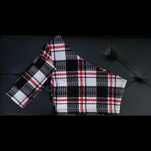 Cropped one sleeved white, red, and white shirt